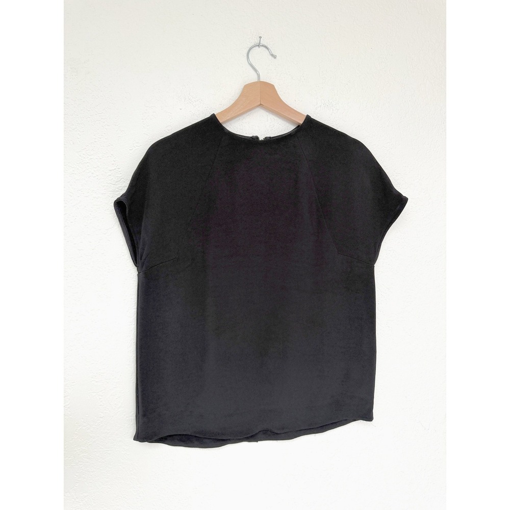 COS Black Short Sleeve Blouse Back Zip Crew Neck Minimalist Top Size 4